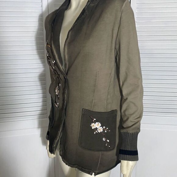 NWT Soft Surroundings Women’s Boho Mixed Media Floral Embroidered Olive Green Ja - Picture 10 of 14